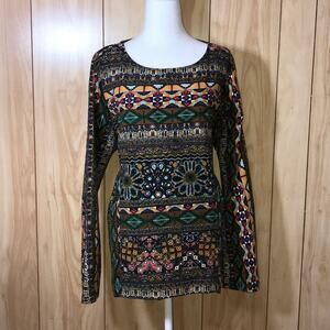 Gracila Aztec Round Neck Long Sleeve Blouse 4XL